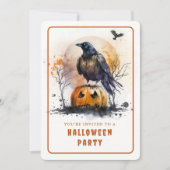 Waterverf Crow Halloween Invitation Kaart (Voorkant)