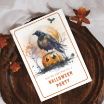 Waterverf Crow Halloween Invitation Kaart
