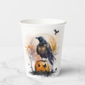 Waterverf Crow Halloween Papieren Bekers (Achterkant)