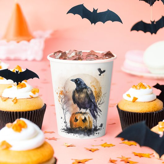 Waterverf Crow Halloween Papieren Bekers