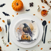 Waterverf Crow Halloween Papieren Bordje