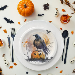 Waterverf Crow Halloween Papieren Bordje