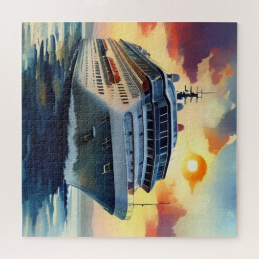 Waterverf Cruiseschip Sunset Legpuzzel (Horizontaal)