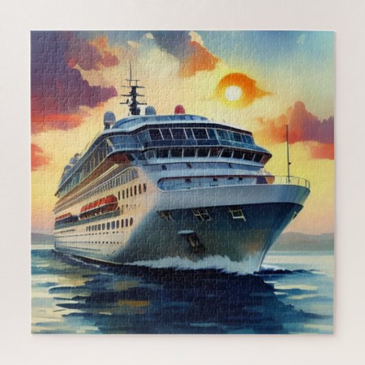 Waterverf Cruiseschip Sunset Legpuzzel (Verticaal)