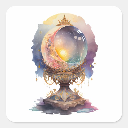 Waterverf Crystal Ball Vierkante Sticker (Voorkant)