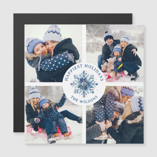 Waterverf Crystal Blue Snowflake 4 Fotocollage (Voorkant / Achterkant)