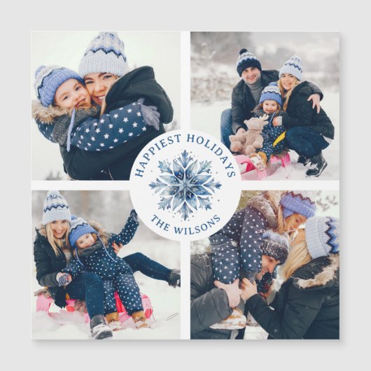 Waterverf Crystal Blue Snowflake 4 Fotocollage (Voorkant)