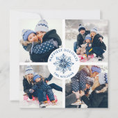 Waterverf Crystal Blue Snowflake 4 Fotocollage Feestdagenkaart (Voorkant)