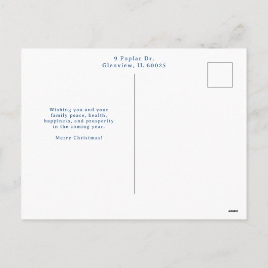 Waterverf Crystal Blue Snowflake 4 Fotocollage Feestdagenkaart (Achterkant)