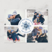 Waterverf Crystal Blue Snowflake 4 Fotocollage Feestdagenkaart (Voorkant)