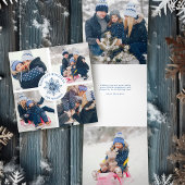 Waterverf Crystal Blue Snowflake Multiphoto Drieluik Wenskaart