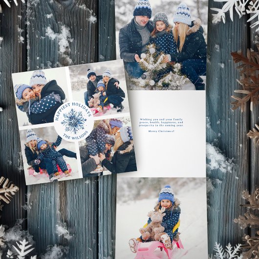 Waterverf Crystal Blue Snowflake Multiphoto Drieluik Wenskaart