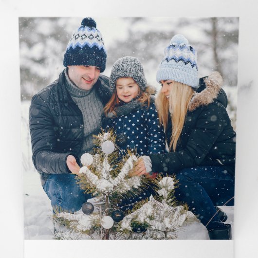 Waterverf Crystal Blue Snowflake Multiphoto Drieluik Wenskaart (Binnenzijde eerst)