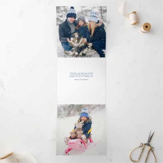 Waterverf Crystal Blue Snowflake Multiphoto Drieluik Wenskaart (Binnen)