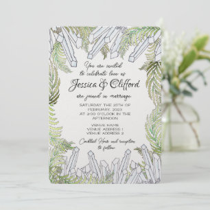 Waterverf Crystal en Fern Wedding-uitnodiging Kaart