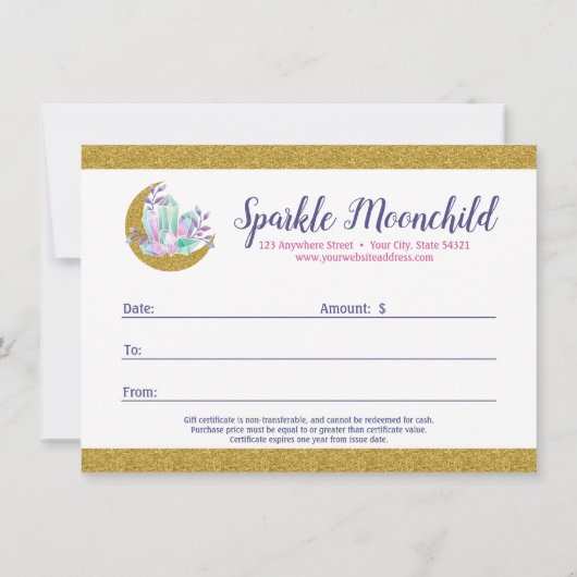 Waterverf Crystal Gold Moon Cryft Certificate Kaar Kaart (Achterkant)