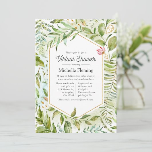 Waterverf Crystal Greenery Virtual Shower Kaart (Staand voorkant)