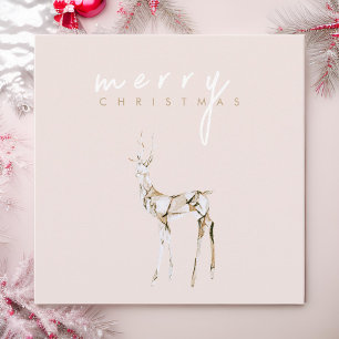 Waterverf Crystal Rendier Merry Christmas Pink Feestdagenkaart