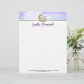 Waterverf Crystals & Gold Crescent Moon Boutique Briefhoofd (Staand voorkant)