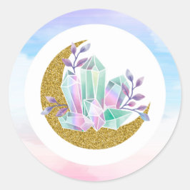 Waterverf Crystals & Gold Crescent Moon Boutique Ronde Sticker
