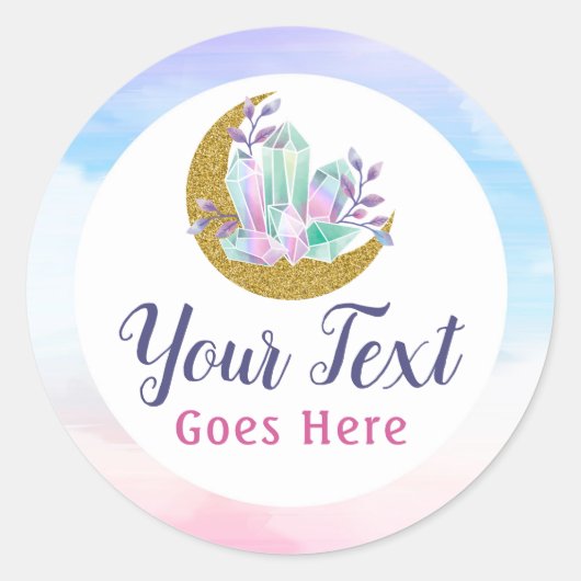 Waterverf Crystals & Gold Crescent Moon Boutique Ronde Sticker (Voorkant)