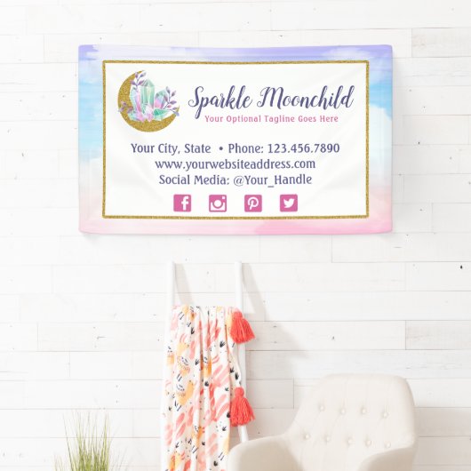 Waterverf Crystals & Gold Crescent Moon Boutique Spandoek (Insitu)