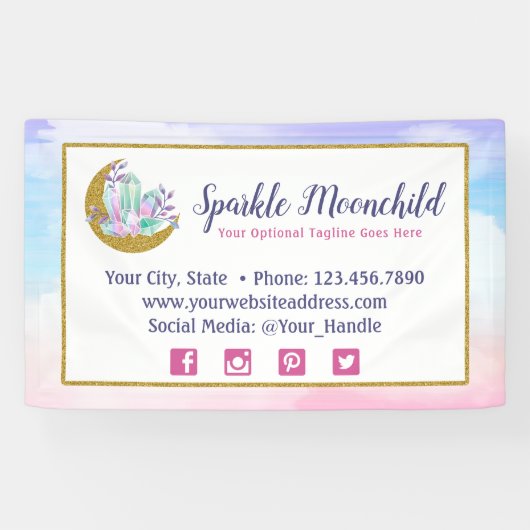 Waterverf Crystals & Gold Crescent Moon Boutique Spandoek (Horizontaal)