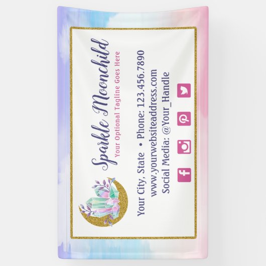 Waterverf Crystals & Gold Crescent Moon Boutique Spandoek (Verticaal)