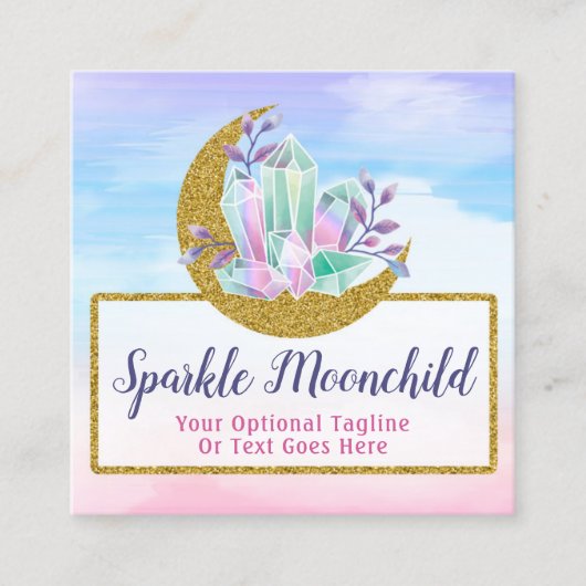 Waterverf Crystals & Gold Crescent Moon Boutique Vierkante Visitekaartje (Voorkant)
