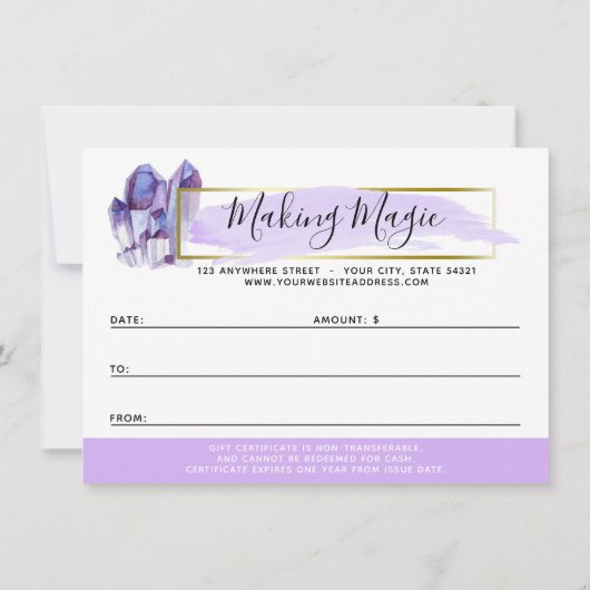 Waterverf Crystals & Gold Gift Certificate Kaart (Achterkant)