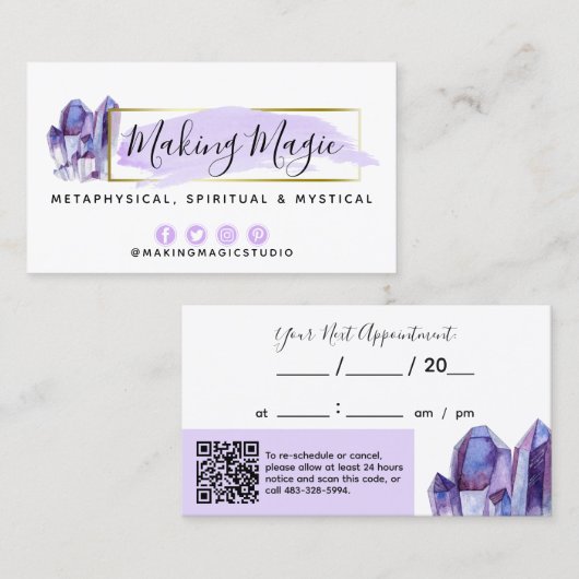 Waterverf Crystals & Gold Minimalistische afspraak Visitekaartje (Voorkant / Achterkant)