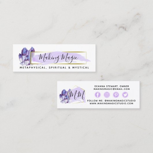 Waterverf Crystals & Gold-minimalistische sociale  Mini Visitekaartje (Voorkant / Achterkant)