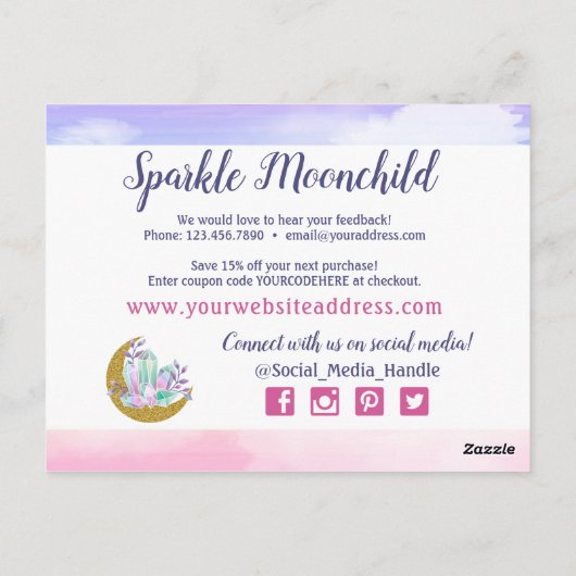 Waterverf Crystals & Gold Moon - Hartelijk dank Briefkaart (Achterkant)