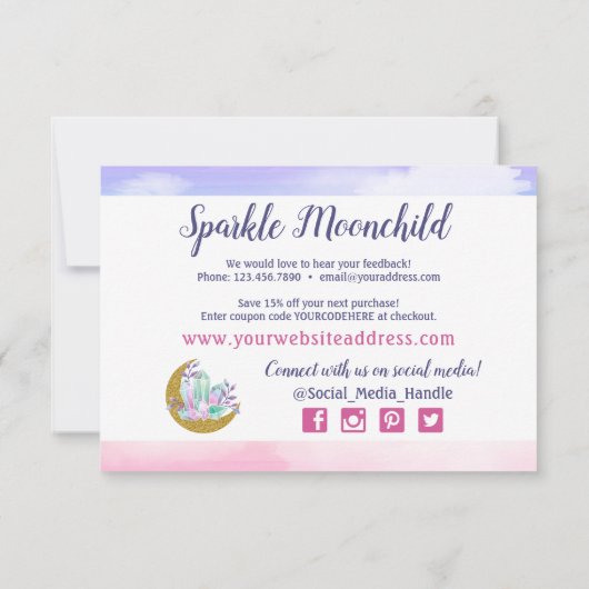 Waterverf Crystals & Gold Moon - Hartelijk dank Kaart (Achterkant)