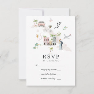 Waterverf Cuba Destination Wedding RSVP Kaartje