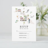 Waterverf Cuba Destination Wedding RSVP Kaartje (Staand voorkant)