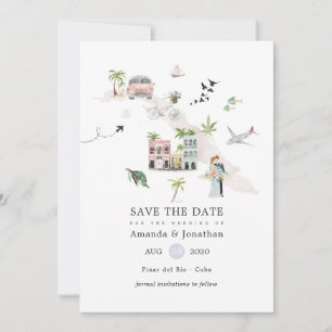 Waterverf Cuba Destination Wedding Save The Date