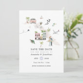 Waterverf Cuba Destination Wedding Save The Date (Staand voorkant)