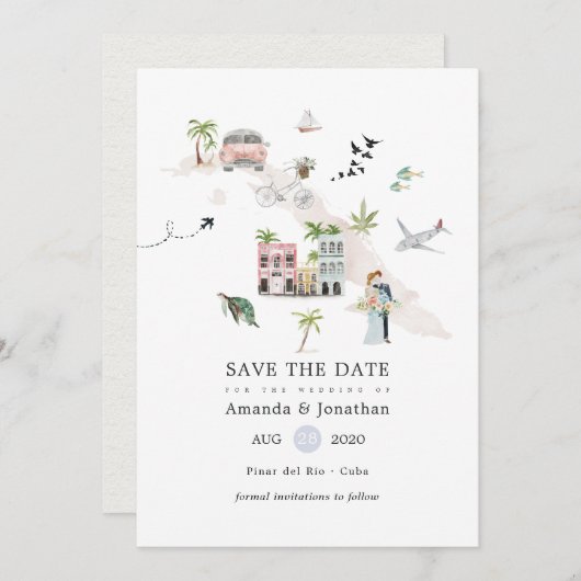 Waterverf Cuba Destination Wedding Save The Date (Voorkant / Achterkant)