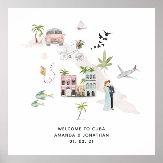 Waterverf Cuba Destination Wedding Welcome Poster (Voorkant)