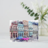 Waterverf Cuba havana wijnoogstjaar briefkaart (Staand voorkant)