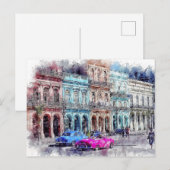 Waterverf Cuba havana wijnoogstjaar briefkaart (Voorkant / Achterkant)