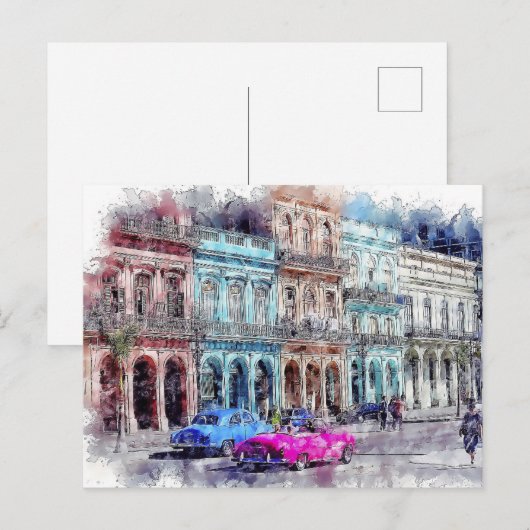 Waterverf Cuba havana wijnoogstjaar briefkaart (Voorkant / Achterkant)