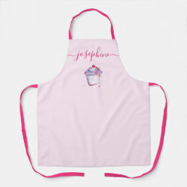 Waterverf cupcake baker Elegant script Name Schort
