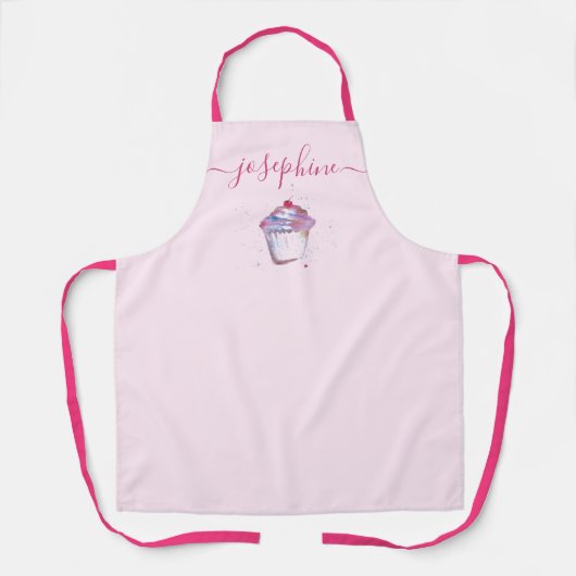Waterverf cupcake baker Elegant script Name Schort (Voorkant)