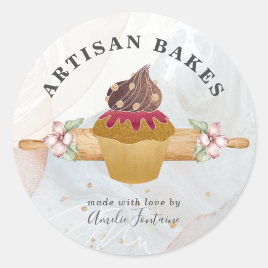 Waterverf Cupcake Bakery Pastry Chef Ronde Sticker (Voorkant)