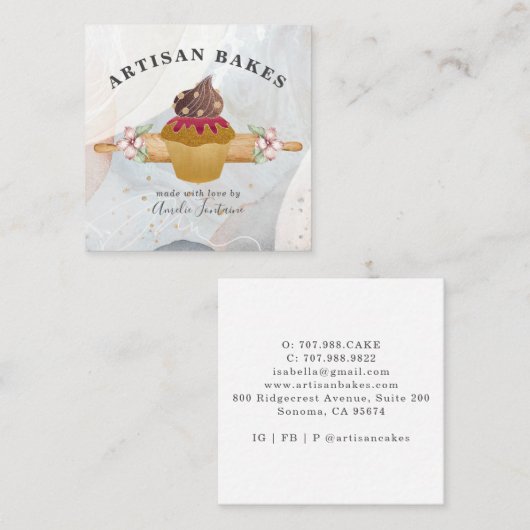 Waterverf Cupcake Bakery Pastry Chef Vierkante Visitekaartje (Voorkant / Achterkant)