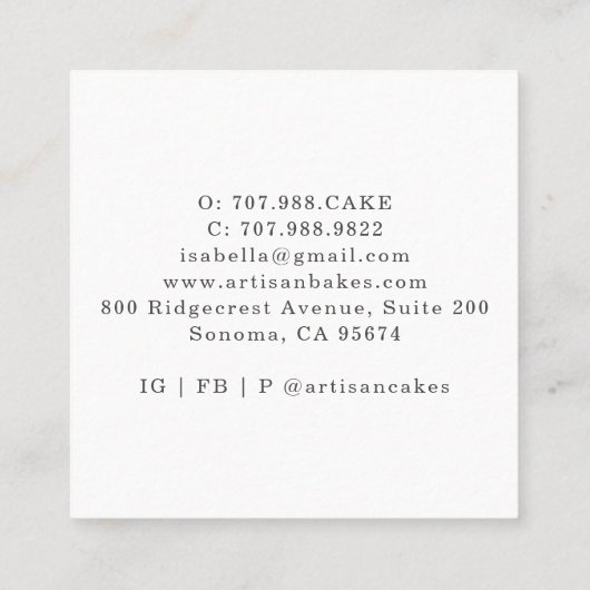 Waterverf Cupcake Bakery Pastry Chef Vierkante Visitekaartje (Achterkant)