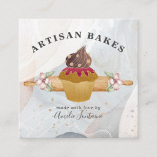 Waterverf Cupcake Bakery Pastry Chef Vierkante Visitekaartje