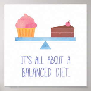 Waterverf Cupcake Balanced Diet Food Humor Poster